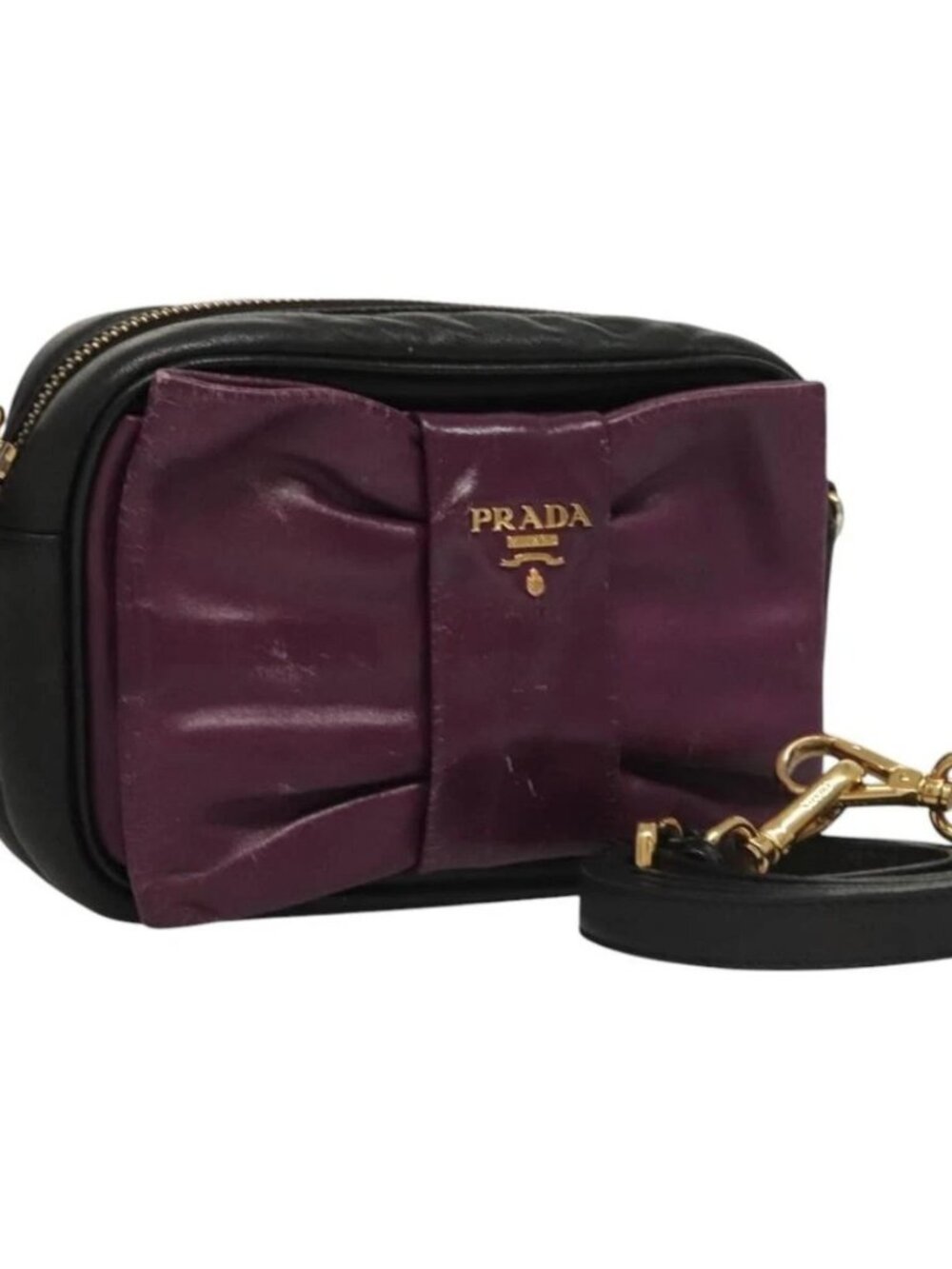 PRADA ribbon Shoulder Bag Leather Purple Gold - Picture 2 of 16